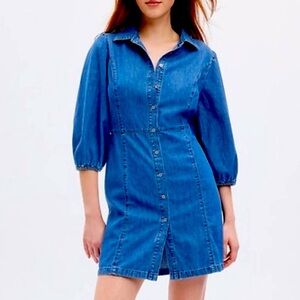 Gap Organic Cotton Puff Sleeve Denim Mini Dress